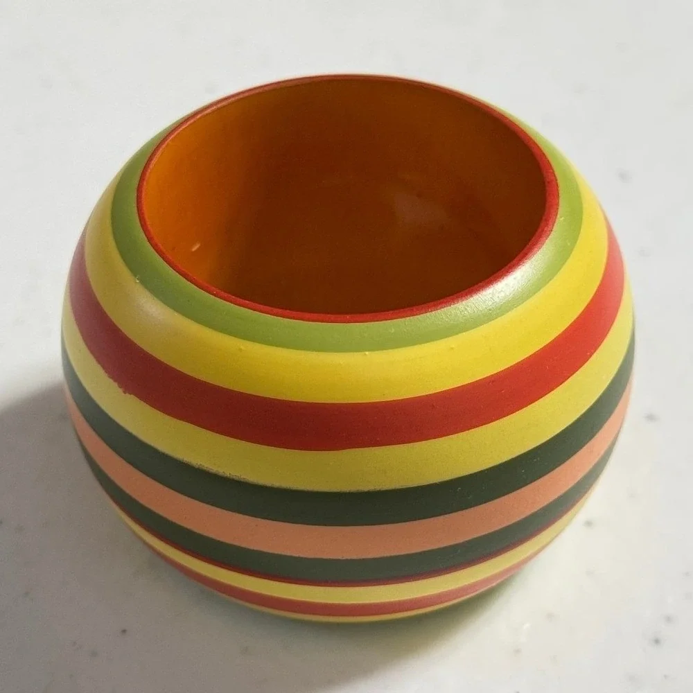 Vintage Multicolor Striped Wood Napkin Rings Set of 6 Hand Painted Table Decor